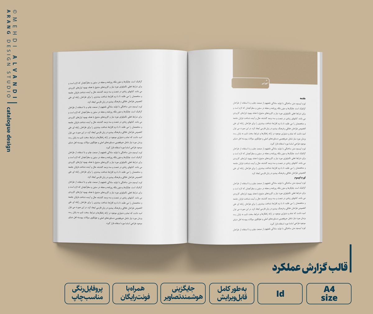 صفحه داخلی گزارش عملکرد با چیدمان گرافیکی استاندارد